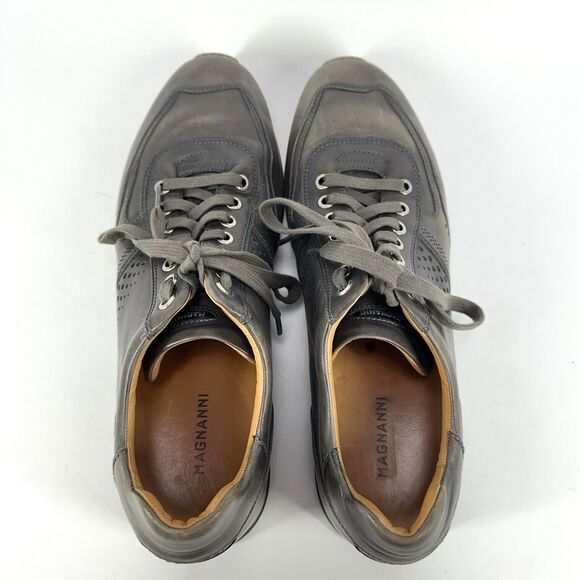 Magnanni Mens Size 9 M Christian 15745 Gray Leather Sneaker Lace Up Casual Shoes